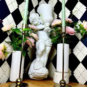 Luxury Cherub Wall-Pocket Vase 22” Very Tall– Glazed Ceramic Neoclassical| 7lb